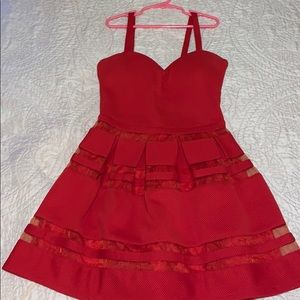 Red, short dress